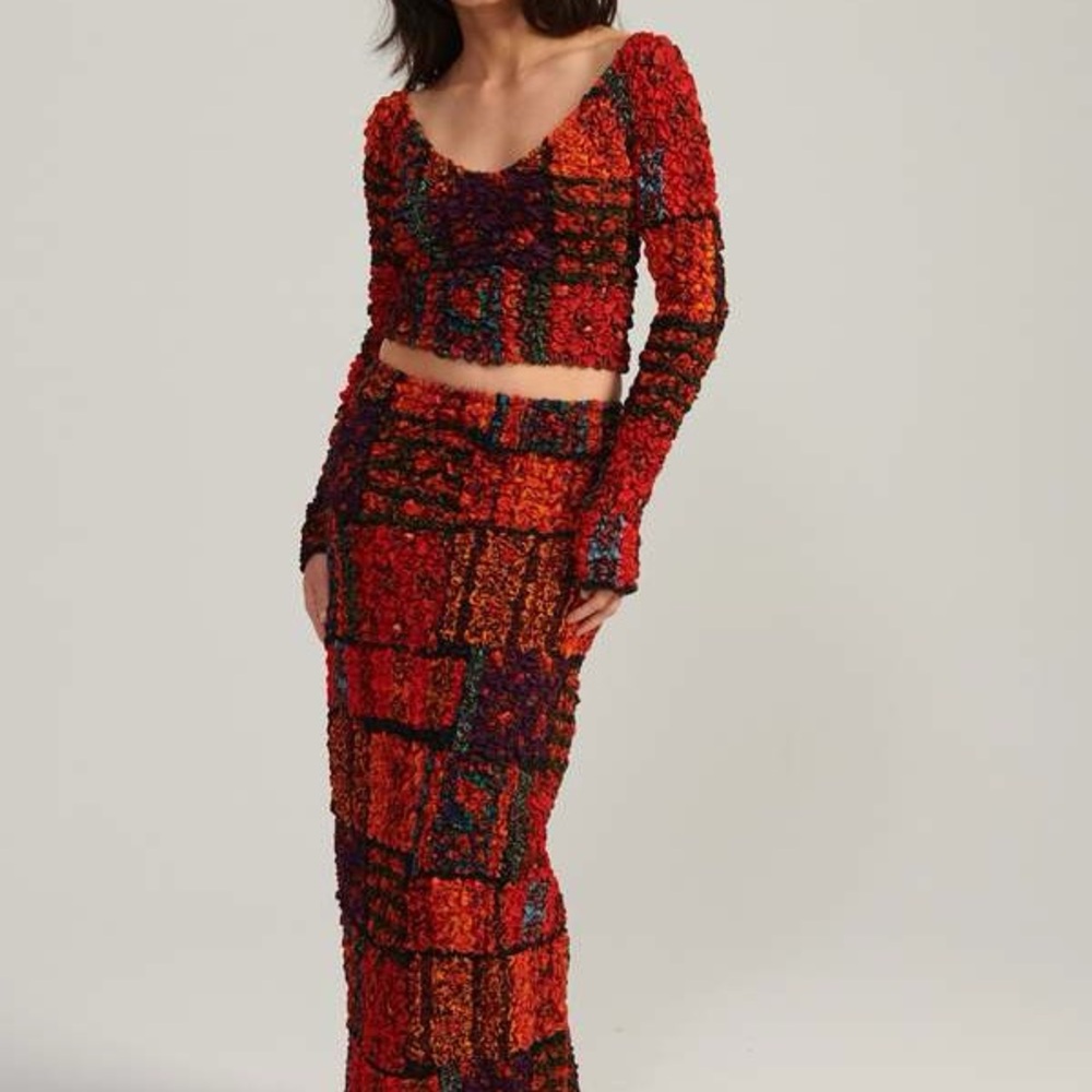 Mara Hoffman Red and Black Patchwork Skirt